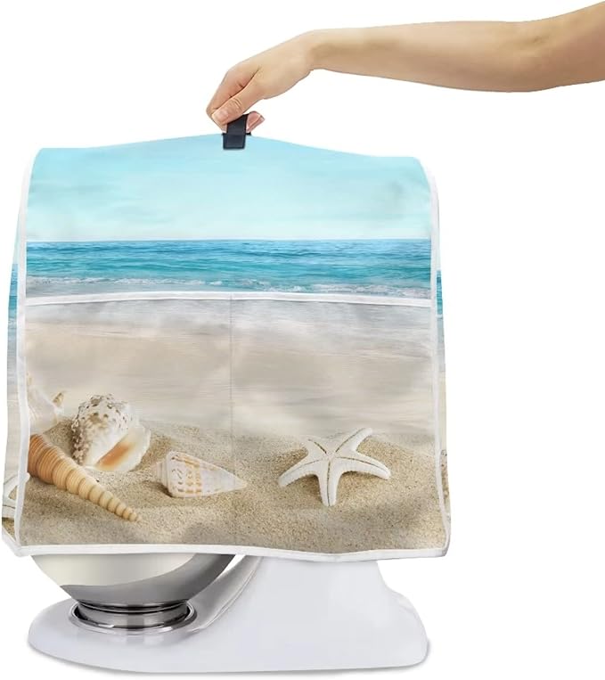 Fashion Mixer Covers Beach Print Indoor Kitchen Decorations, Polyester Dustproof Cover with Pockets for Stand Mixer, Compatible with Stand Mixer, S(4.5-5 qt)