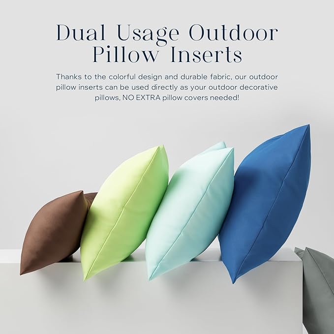 Phantoscope Pack of 2 Premium Dual Usage Outdoor Pillow Inserts, Waterproof Throw Pillows No Cover Needed, Colorful Decorative Couch Sham Cushion Stuffer Patio Couch Tent, Blue 18 x 18 Inches