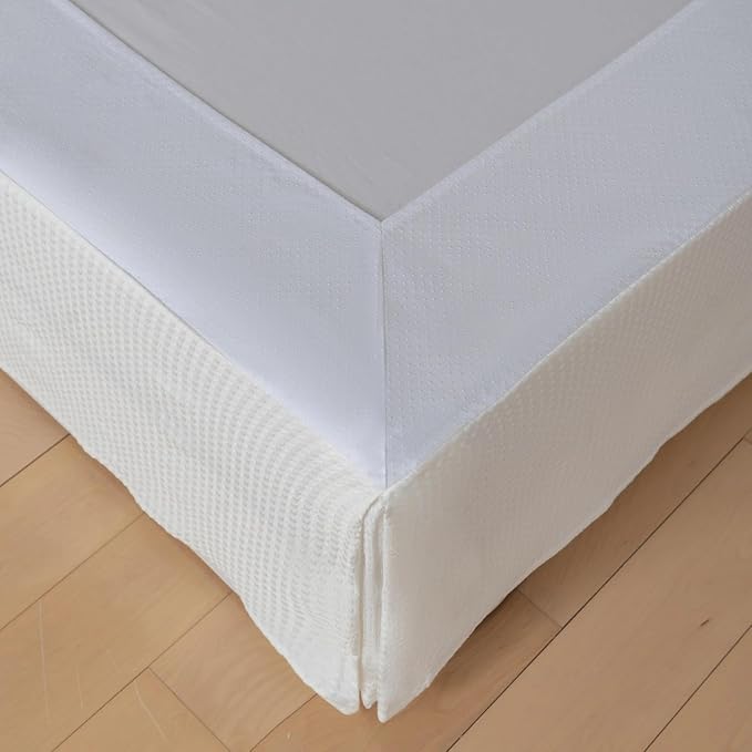 Full Bed Skirt, Wrap Around Bed Skirt with Pleated Corner, 16 Inch Drop Pleated Waffle Weave Bedskirts, Anti-Slip, Microfiber, Ivory, 16'' Full