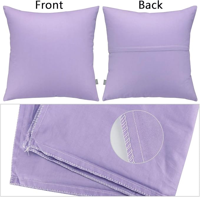 4-Pack 100% Cotton Comfortable Solid Decorative Throw Pillow Case,Thmyo Square Cushion Cover Pillowcase Sublimation Blank Pillow Covers DIY Throw Pillowcase for Sofa(18x18 inch/ 45x45cm,Light Purple)