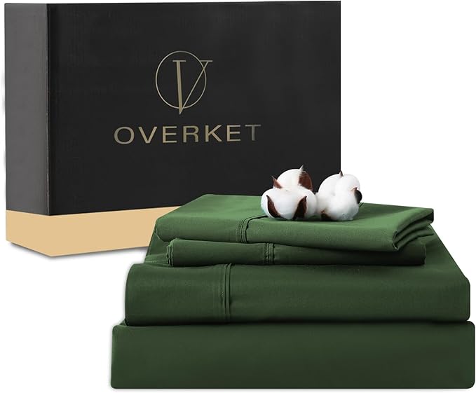 100% Egyptian Cotton Sheets King Size 4PCS 1000 Thread Count Sateen Weave Soft Breathable 16-Inch Deep Pocket （King,Forest Green）