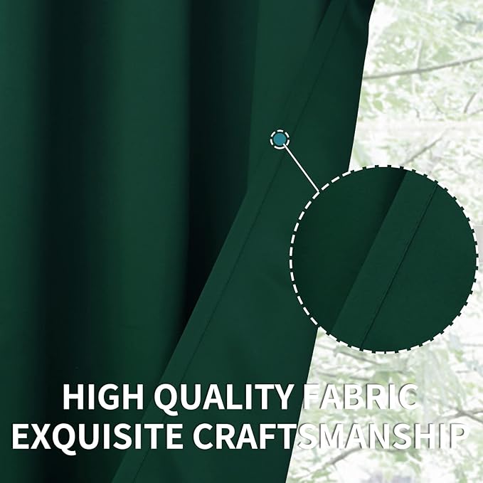 BGment Emerald Green Curtains 36 Inch Length for Kitchen Window - Rod Pocket Half Window Drapes for Bathroom Cafe Rv Camper Short Blackout Panel, 34 x 36 Inch, 2 Panels