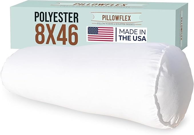 Pillowflex Bolster Pillow (8x46) - Round Roll Pillow Bolster Insert, Plush Polyester-Filled Insert for Decorative Shams, Odorless, Lint and Dust-Free Polyester Filling, No Lumps - (White)