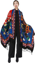 DANA XU 100% Merino Wool Pashmina Shawl for Women 96"x43", Oversized Cashmere Wrap with Tassels, Floral Travel Blanket Cape