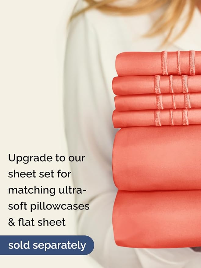Extra Deep Split King Fitted Sheet - Hotel Luxury Single Fitted Sheet Only - Easily Fits 18 inch to 24 inch Mattress - Ultra Soft, Wrinkle & Fade Free w/Extra Deep Pocket - Breathable & Comfy - Coral