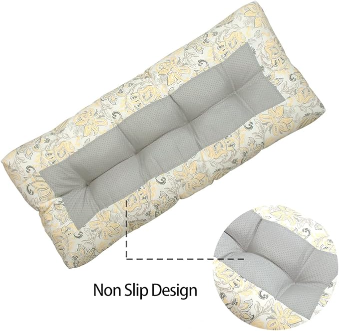FUNHOME Outdoor Bench Cushion 45 x18 inch with Non-Slip Grips,Water Resistant Porch Swing Cushion,Bench Pillow Pads,Floral Tufted Cushions for Patio Garden Furniture,45" Seat Cushions(Yellow Flower)