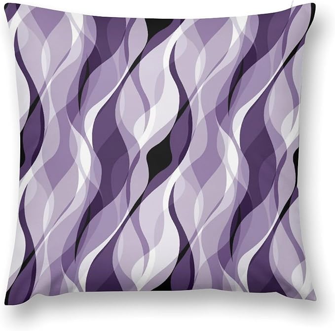 Purple Throw Pillow Covers Modern Abstract Purple and Grey Striped Decorations for Bedroom Living Room Farmhouse Sofa Pillows Bed Couch 16x16 Inch