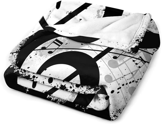 Music Blanket Black White Abstract Music Note Art Print Soft Cozy Lightweight Throw Blanket for Women Men Bedroom Living Room Dorm Chair Sofa Travel 60x80in