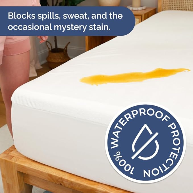 100% Waterproof Mattress Protector Or Your Money Back Cal King Size-Premium Fitted Terry Cover - Noiseless, Soft & Cooling - Secure Fit up to 16” Deep Pockets -Machine Washable & Wrinkle-Free - White