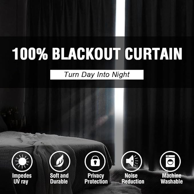 H.VERSAILTEX 100% Blackout Curtains for Bedroom Thermal Insulated Blackout Curtains 96 inch Length Heat and Full Light Blocking Curtains for Living Room with Black Liner 2 Panels Set, Natural