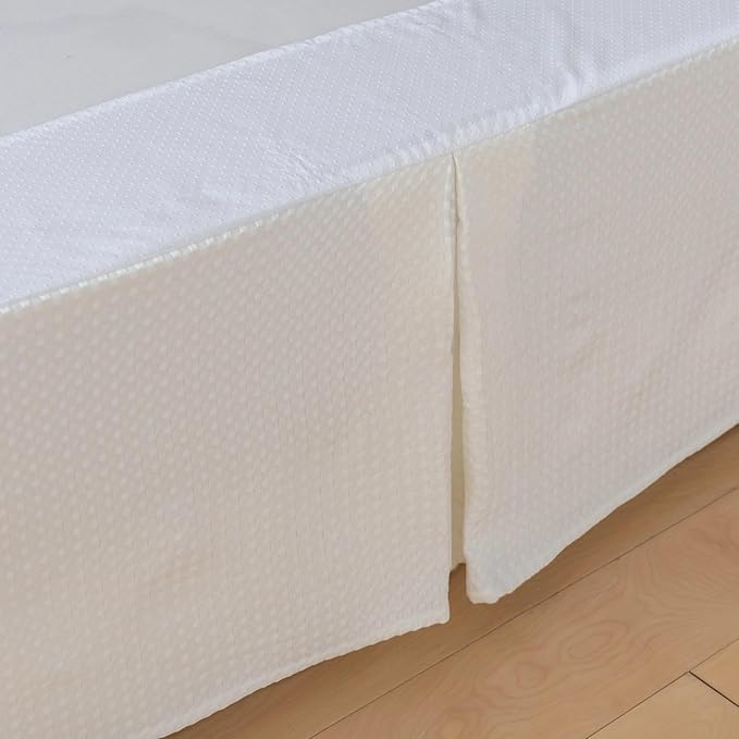 Full Bed Skirt, Wrap Around Bed Skirt with Pleated Corner, 12 Inch Drop Pleated Waffle Weave Bedskirts, Anti-Slip, Microfiber, Ivory, 12'' Full
