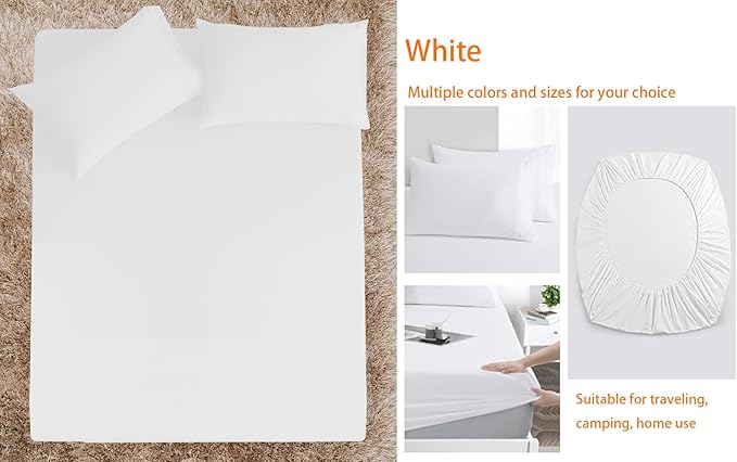 Queen Sheet Sets Air Mattress Sheets - 3 Pieces Queen Sheets Sets 16 to 23 inch - Inflate Without Disassembly Convenient & Firm Easy to use Air Mattress (White, Full)