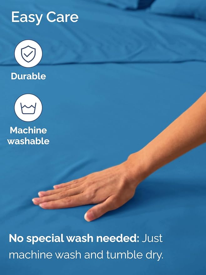 Extra Deep Cal King Fitted Sheet - Hotel Luxury Single Fitted Sheet Only - Easily Fits 18 inch to 24 inch Mattress - Ultra Soft, Wrinkle Free w/Extra Deep Pockets - Breathable & Comfy - Denim Blue