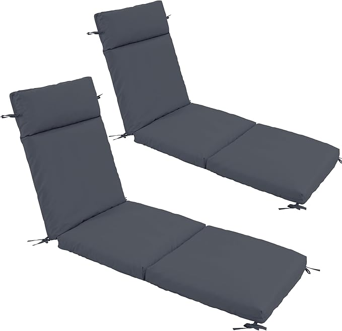Chaise Lounge Cushion 72x21x3 Inch – Set of 2 Outdoor Lounge Chair Cushions, Lounger Pad Replacement with Fade-Resistant, Removable & Machine-Washable Covers, Ideal for Patio Chaise Chairs, Dark Grey