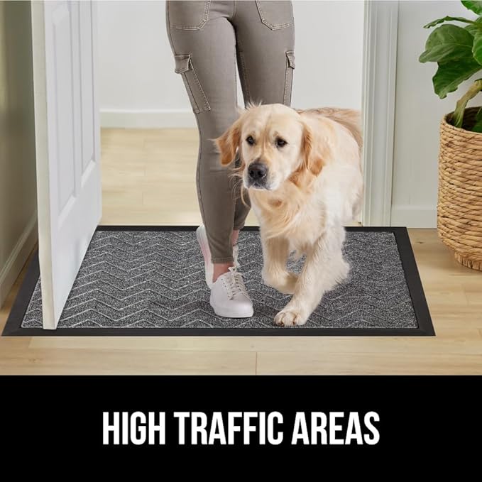 GORILLA GRIP 100% Waterproof All-Season WeatherMax Doormat, 47x35, Durable Natural Rubber, Stain and Fade Resistant, Low Profile, Indoor Outdoor Door Mats, Easy Clean Patio Entrance Mat, Steel Chevron