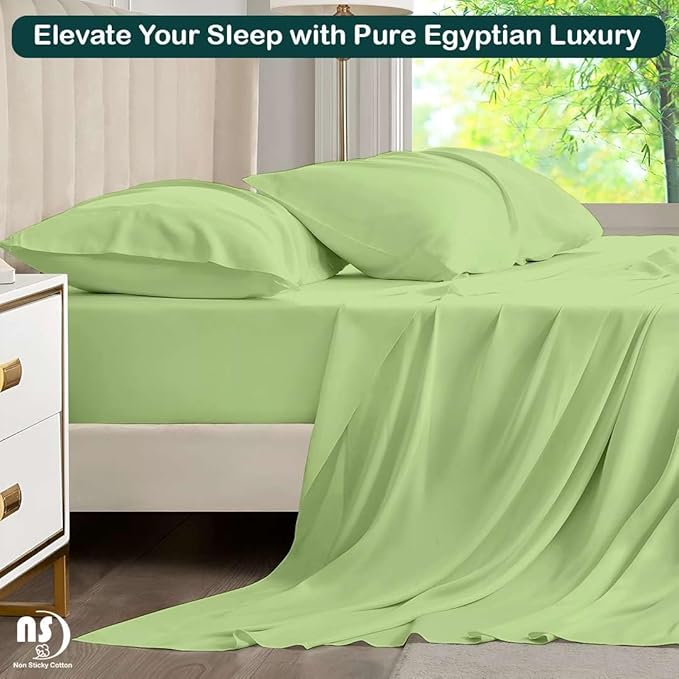 NON Sticky cotton Twin Size Sleeper Sofa Sheets, 4 Piece Egyptian Cotton Bed Sheet Set for Sofa Bed, 6" Deep Pocket Fitted Sheet for Pull Out Couch Mattress, 39" x 75", Sage Solid, Soft & Breathable