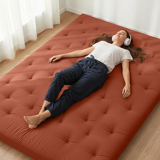 ZonLi Japanese Floor Futon Mattress Full Size 75"x 54", 100% Cotton Cover 2.5'' Thicken Tatami Mattress, Foldable Sleeping Pad, Portable Dormitory Tatami Mat, Roll Up Floor Lounger Bed for Adult