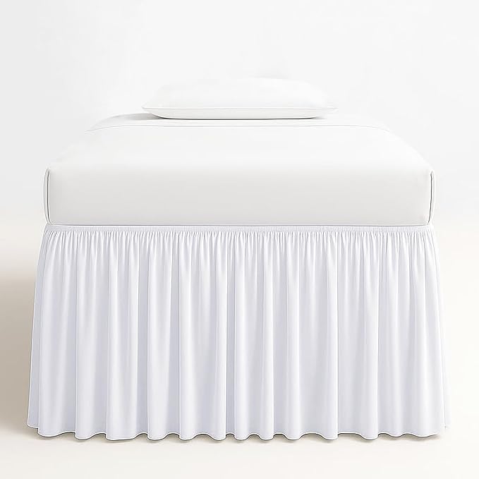 Dorm Bed Skirt Twin XL 30 Inch Drop, 100% Microfiber Extra Long College Dust Ruffle Bedskirt for Adjustable Beds, Elastic Wrap Around Design, White