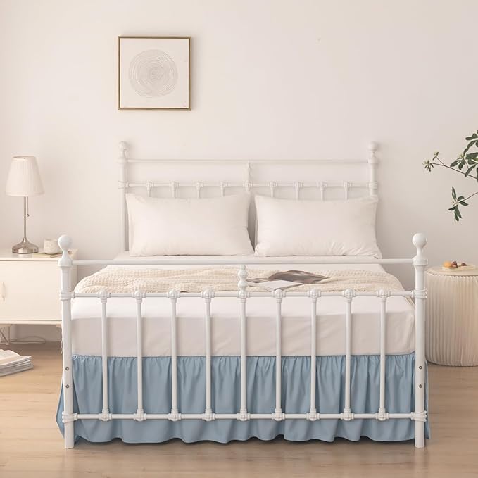 Bed Skirt Queen Size Ruffled Bed Skirt with Split Corners, 18 Inch Drop Dust Ruffle Bed Skirts with Platform, Gathered Style, 100% Microfiber, Grayish Blue