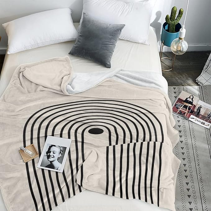 Boho Mid Century Blankets Orange Beige Throws Abstract Modern Aesthetic Bedding Minimalist Sun Leaf Soft Warm Bed Bedding Blankets for Couch Bedroom Sofa Office Cozy Flannel Blanket 50"X60"
