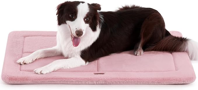 Made4Pets Dog Crate Pad Bed for Medium Large Dogs, Washable & Reversible, Anti-Slip Kennel Mat for Cozy Sleeping, Soft Fluffy Dog Bed for Indoor & Outdoor Use, 35"x23", Pink