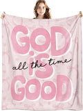 Preppy Pink Christian Blanket, God is Good All The Time Bible Verse Throw Blankets for Girly Room Bedroom Dorm Couch Bed Decor, Coquette Pink Bow Religious Scripture Blanket, 50x60 Inch