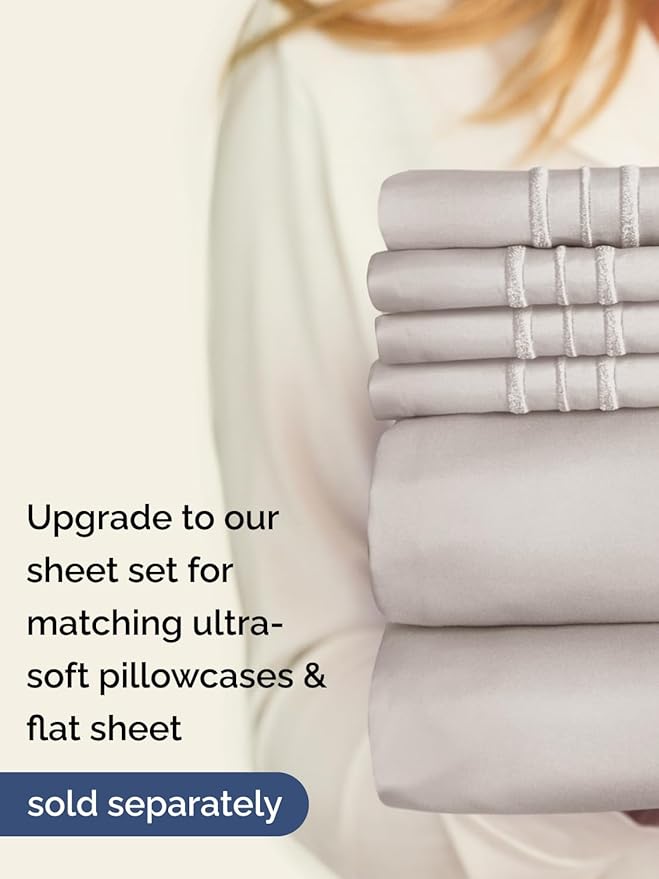 Extra Deep Cal King Fitted Sheet - Hotel Luxury Single Fitted Sheet Only - Easily Fits 18 inch to 24 inch Mattress - Ultra Soft, Wrinkle Free with Extra Deep Pockets - Breathable & Comfy - Light Grey