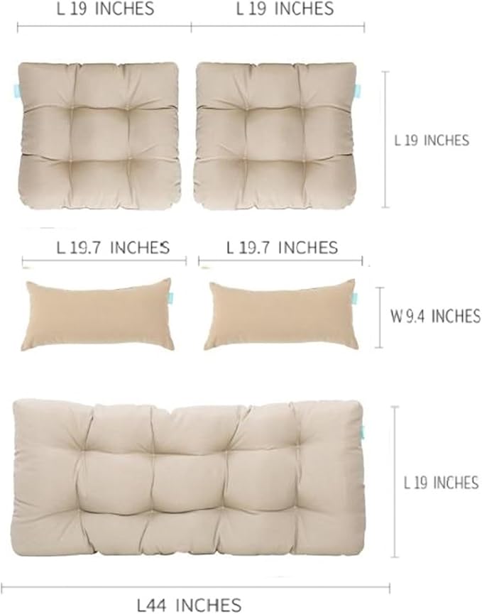 QILLOWAY Outdoor Patio Wicker Seat Cushions Group Loveseat/Two U-Shape/Two Lumbar Pillows for Patio Furniture,Wicker Loveseat,Bench,Porch,Settee of 5 (Beige/Sand/Camel)