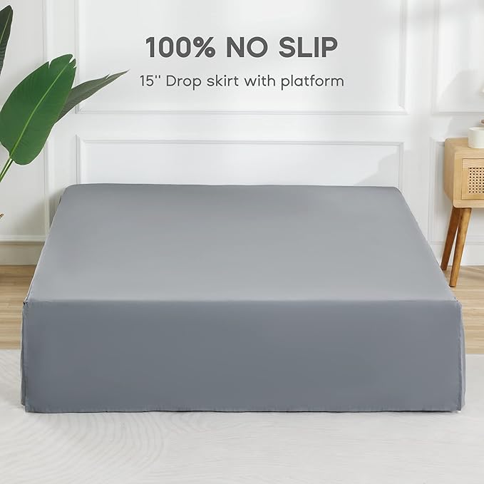 SONIVE Full Bed Skirt,15" Drop Pleated Dust Ruffle,Classic Tailored Easy Fit Brushed Microfiber Skirts Hotel Quality Shrinkage & Fade Resistant Grey