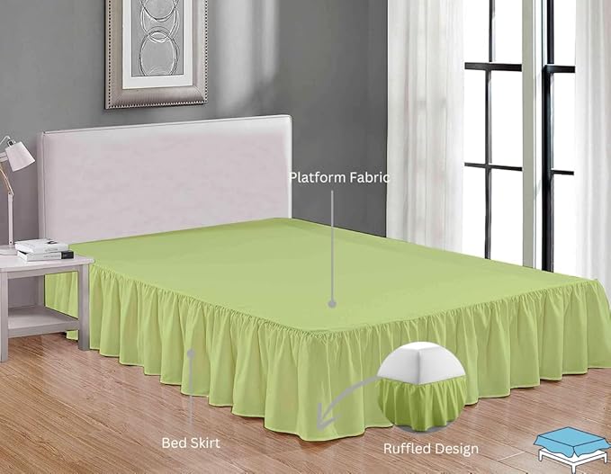 Ruffle Bed Skirt with Split Corners, Microfiber Dust Ruffled for a Perfectly Tailored Bedding Ensemble, Wrinkle and Fade Free, Easy Fit, Full Size 15 Inch Drop, Sage