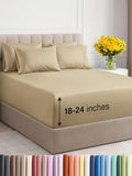 Extra Deep Full Sheet Set - 6 Piece Breathable and Cooling Sheets - Hotel Luxury Bed Sheets Set - Easy & Secure Fit - Soft, Wrinkle Free and Comfy Sheets Set - Beige Sheet Set with Extra Deep Pockets