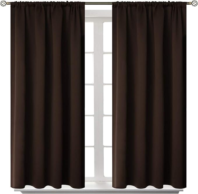 BGment Short Blackout Curtains 40 Inches Length - Rod Pocket Thermal Insulated Room Darkening Window Drapes for Kitchen Bedroom Bathroom, Brown, 2 Panels, 42 x 40 Inch