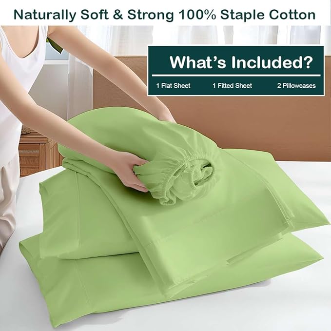 NON Sticky cotton Full Size Sleeper Sofa Sheets, 4 Piece Egyptian Cotton Bed Sheet Set for Sofa Bed, 10" Deep Pocket for Pull Out Couch Mattress, 54" x 75", Sage Solid, Soft & Breathable