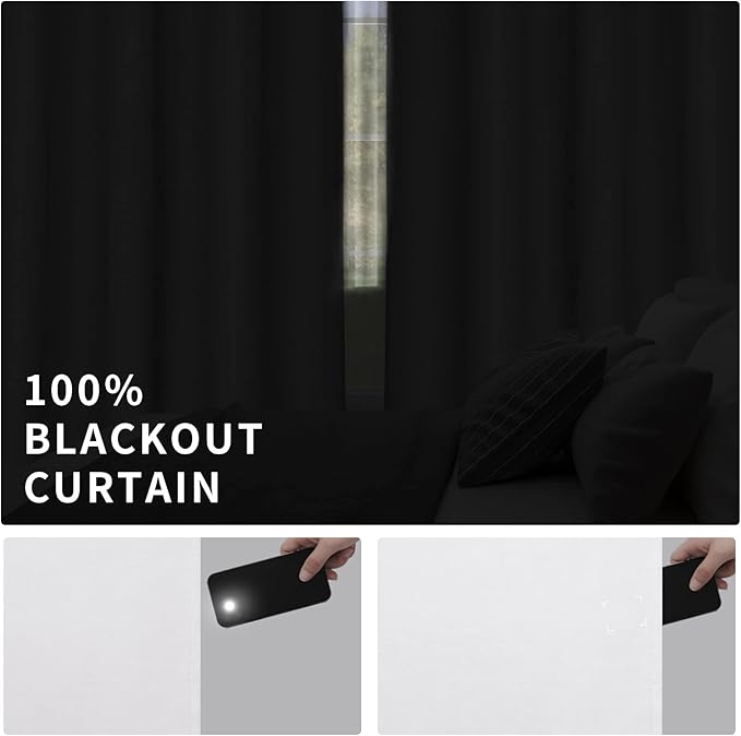 Easy-Going Linen Look 100% Blackout Curtain 52x84 Inch Window Curtain Drapes for Bedroom, Living Room Thermal Insulated Room Darkening (Set of 2 Panels, White)