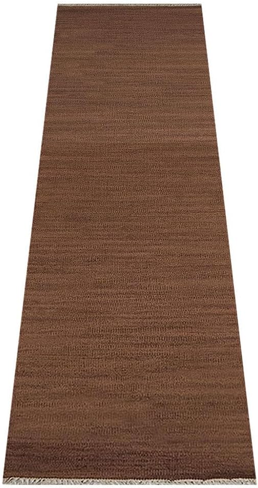 Rugsotic Carpets Hand Woven Flat Weave Kilim Wool ECO-Friendly Area Rugs - 2'6"x8', Runner Shape, Light Brown Color, Solid Plain Design, Low Pile Handmade Rugs for Living Room, Bed Room (D00111)