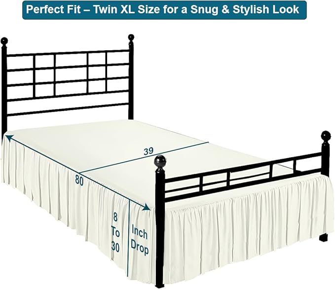 Shreem Linen Ruffled Bed Skirt with Split Corners, Gathered Style, 100% Microfiber, 18-Inch Drop, Dust Ruffle Bedskirt with Platform, Twin-XL, Ivory