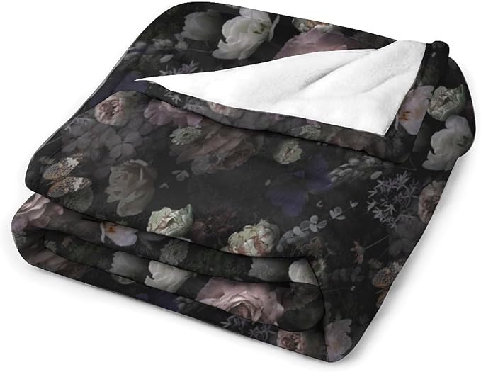 Vintage Gothic Floral Blanket, Black Pink Flower Rose Black Garden Roses Blooming Boho Throw Blankets for Home Bedding Couch Decor, 60"x80"
