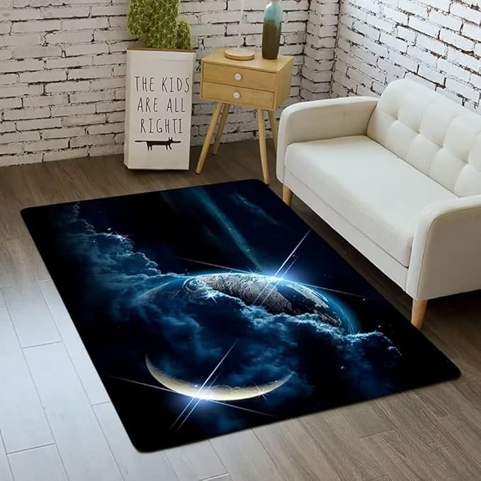 Outer Space Galaxy Carpet Area Rug for Boys Room - 6x9 ft Soft Non-Slip 3D Planet Universe Rug for Kids Bedroom & Living Room