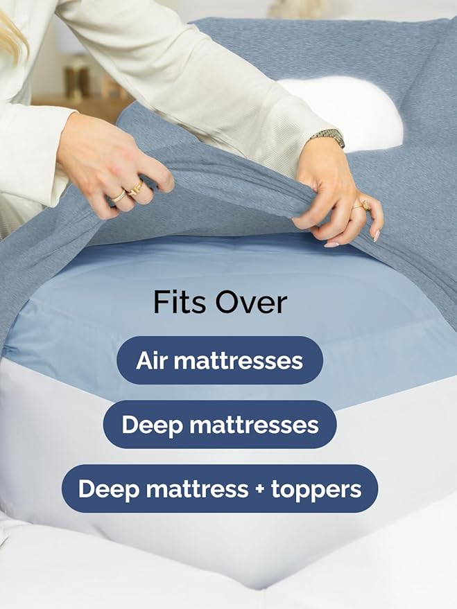 Extra Deep Pocket Queen Sheet Set - 4 Piece Breathable & Cooling Bed Sheets - Hotel Luxury Sheet Set - Ultra Soft, Wrinkle Free & Comfy - Fits Extra Deep Mattresses - Deep Pocket Heathered Blue Sheets