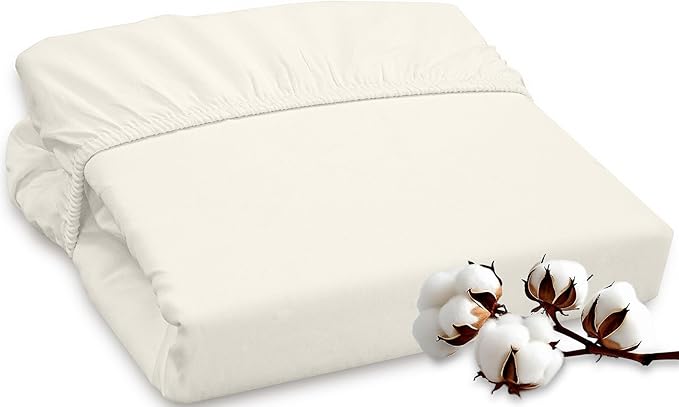 ROYALE LINENS 300 Thread Count 100% Long Staple Combed Cotton Fitted Sheet King - Super Soft Deep Pocket Bottom Sheet - Fitted Sheets Only - Elastic Sheets (King, Cream)