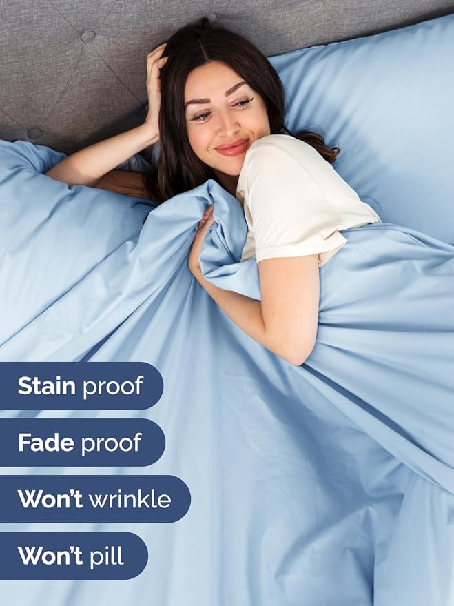 Extra Deep Pocket King Sheets - 4 Piece Breathable & Cooling Bed Sheets - Hotel Luxury Bed Sheet Set - Soft, Wrinkle Free & Comfy - Easily Fits Extra Deep Mattresses - Deep Pocket Light Blue Sheets