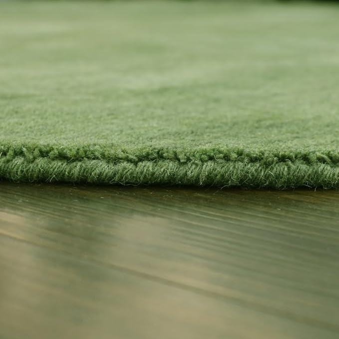 Hand Knotted Loom Wool ECO-Friendly Area Rugs - 8'x8', Round, Green Color, Solid Plain Design, High Pile Thick Handmade Anti Skid Area Rugs for Living Room, Bed Room (L00111)