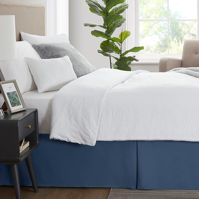 Nestl Navy Blue Bed Skirt Cal King Size - Cal King Bed Skirt 14 Inch Drop - Brushed Microfiber Bed Skirts - Hotel Quality Pleated Bed Skirt - Shrinkage & Fade Resistant