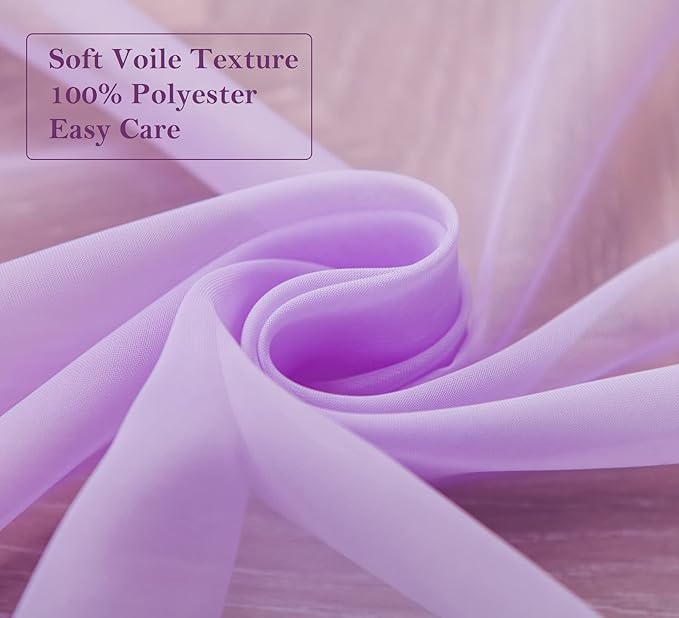 PI Sheer Curtains 63 inches Long with Grommet,Soft Polyester Voile Textured Window Draperies for Dinning Room/Kids Room 2 Panels (W52 X L63, Violet Purple)