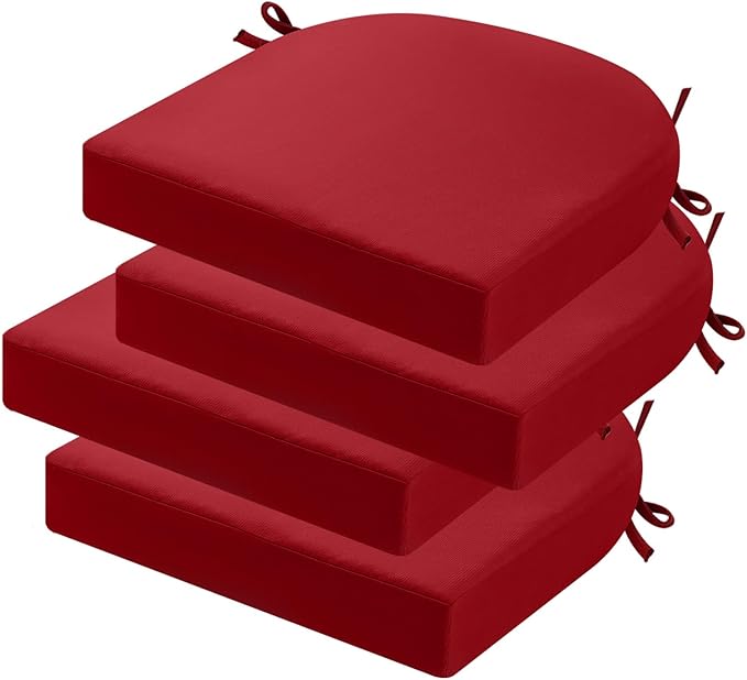 idee-home Outdoor Chair Cushions Set of 4, Thick 19" x 19" x 3" Outdoor Seat Cushions Patio Furniture Waterproof with Ties, Dining Pads