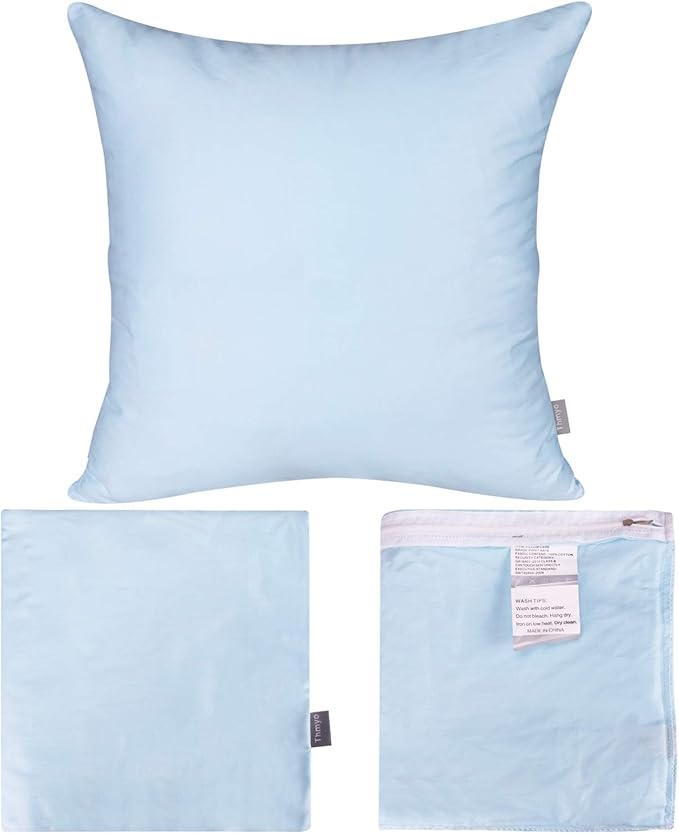 Thmyo 4-Pack 100% Cotton Comfortable Solid Decorative Throw Pillow Case, Square Cushion Cover Pillowcase Sublimation Blank Pillow Covers DIY Throw Pillowcase for Sofa(18x18 inch/ 45x45cm,Light Blue)
