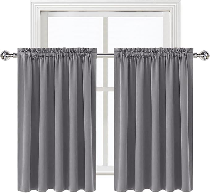 DWCN Grey Blackout Curtains for Half Window, Thermal Insulated Energy Saving Room Darkening Curtains for Kitchen/Bedroom (W60 x L36 inch, Set of 2 Panels, Top of Rod Pocket)