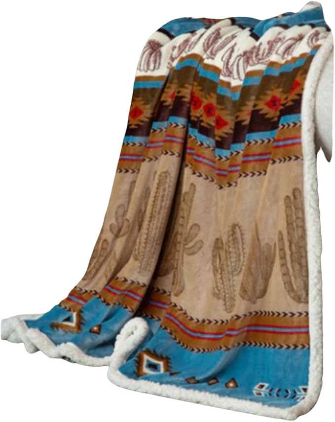 CARSTENS, INC. Ultra Premium Super Soft Plush Sherpa Fleece Oversized Throw Blanket 54" x 68", Cactus