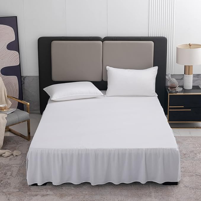 TSUTOMI Bed Skirt Full Size Ruffled Bed Skirt with Split Corners, 12 Inch Drop Dust Ruffle Bed Skirts with Platform, Gathered Style, 100% Microfiber,White