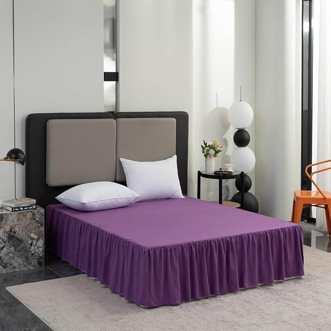 Bed Skirt Queen Size Ruffled Bed Skirt with Split Corners, 12 Inch Drop Dust Ruffle Bed Skirts with Platform, Grape